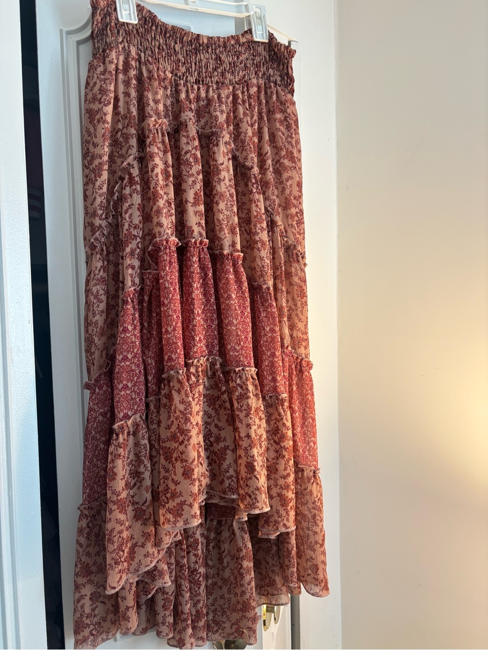 Primark Tiered High-Low Maxi Skirt in Rose and Rust Floral